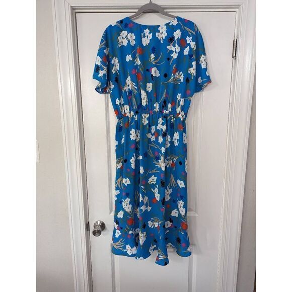 J. Crew Mercantile High‎ Low Faux Wrap Dress women's size Medium Blue floral - Picture 10 of 11
